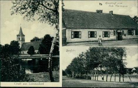 Alte Ansichtskarte Gruß aus Lorenzdorf, Gasthof von Rob. Hermann, Dorfstr.