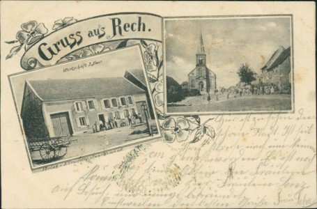 Alte Ansichtskarte Gruss aus Rech, Wirtschaft J. Goor, Kirche