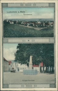Alte Ansichtskarte Laubenheim a. Rhein (Mainz), Totalansicht, Krieger-Denkmal