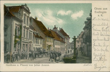 Alte Ansichtskarte Endingen am Kaiserstuhl, Gasthaus z. Pfauen von Julius Amann