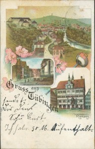 Alte Ansichtskarte Tübingen, Gesamtansicht, Holzmarkt, Rathaus