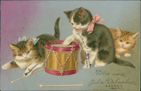 Alte Ansichtskarte Katzen mit Trommel, 