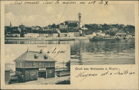 Alte Ansichtskarte Mainz-Weisenau, Teilansicht, Bahnhof