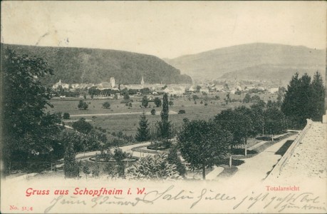 Alte Ansichtskarte Gruss aus Schopfheim i. W., Totalansicht