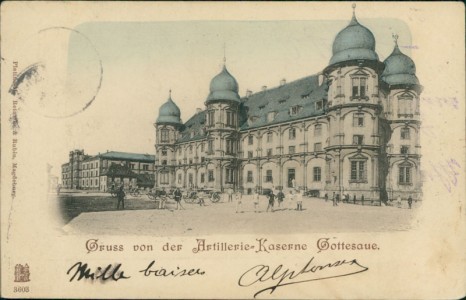 Alte Ansichtskarte Karlsruhe, Artillerie-Kaserne Gottesaue
