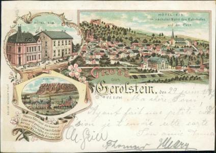 Alte Ansichtskarte Gruss aus Gerolstein, Hotel-Eis, Gesamtansicht (BESCHNITTEN)