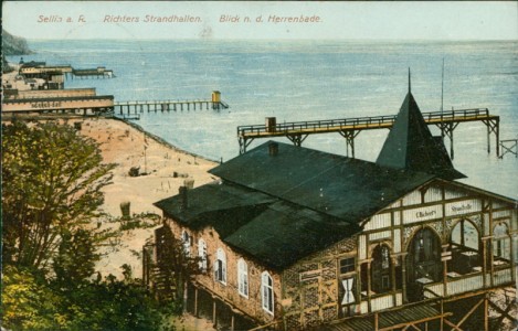 Alte Ansichtskarte Sellin a. R., Richters Strandhallen. Blick n. d. Herrenbade
