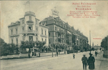 Alte Ansichtskarte Wiesbaden, Hotel Reichspost, Bes. Emil Zorn