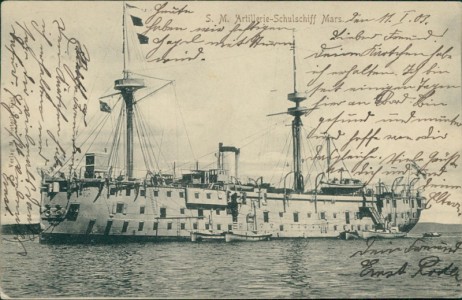 Alte Ansichtskarte S. M. Artillerie-Schulschiff Mars, 
