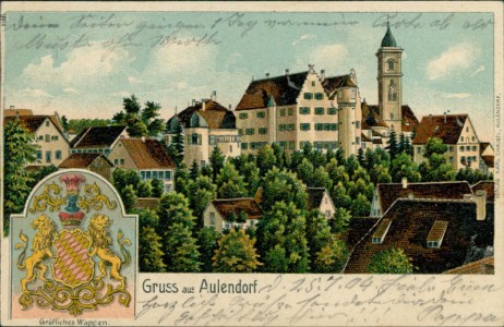Alte Ansichtskarte Aulendorf, Schloss, Gräfliches Wappen