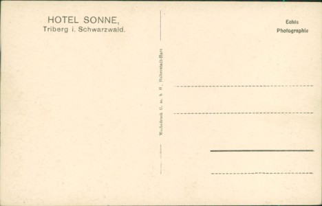Adressseite der Ansichtskarte Triberg im Schwarzwald, Hotel Sonne