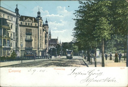 Alte Ansichtskarte Leipzig, Thomasring mit Straßenbahn
