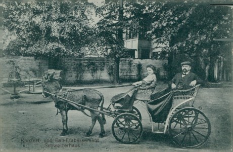 Alte Ansichtskarte Bremen, Konzert- und Ball-Etablissement "Schweizerhaus", Kutsche mit Esel