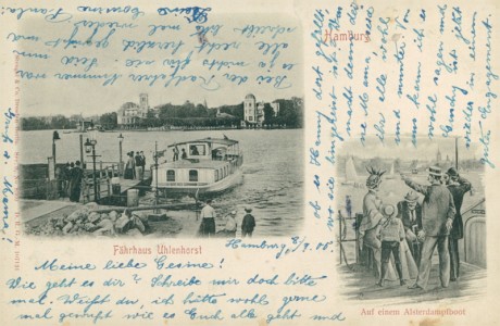 Alte Ansichtskarte Hamburg, Fährhaus Uhlenhorst, Auf einem Alsterdampfboot