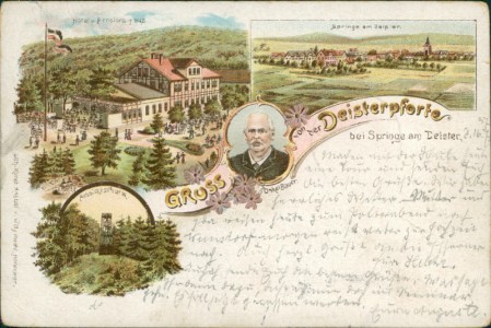 Alte Ansichtskarte Gruss von der Deisterpforte bei Springe, Hotel- u. Pensions-Haus, Springe am Deister, Aussichtsturm