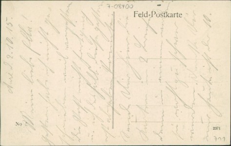 Adressseite der Ansichtskarte Vouziers, Marktplatz Westseite, Feldzug 1914,15