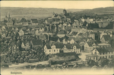Alte Ansichtskarte Besigheim, Teilansicht mit Bahnhof