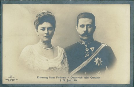 Alte Ansichtskarte Erzherzog Franz Ferdinand v. Österreich nebst Gemahlin, + 28. Juni 1914