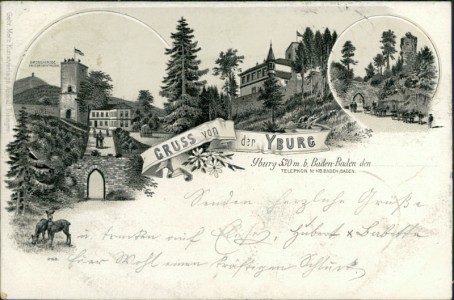 Alte Ansichtskarte Gruss von der Yburg, Yburg 530 m. b. Baden-Baden