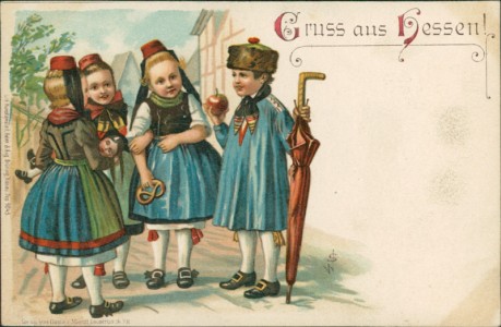 Alte Ansichtskarte Gruss aus Hessen, Kinder in Tracht