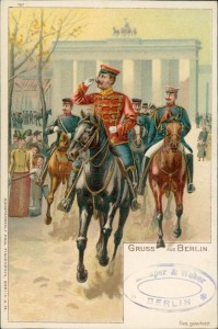 Alte Ansichtskarte Gruss aus Berlin, Kaiser Wilhelm II vorm Brandenburger Tor