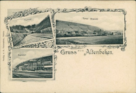 Alte Ansichtskarte Gruss aus Altenbeken, Tunnel, Totalansicht, Bahnhof