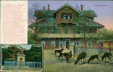 Alte Ansichtskarte Dambachhaus, Gedicht am Denkmal