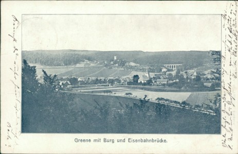 Alte Ansichtskarte Greene mit Burg und Eisenbahnbrücke, 
