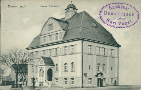 Alte Ansichtskarte Dommitzsch, Neues Rathaus