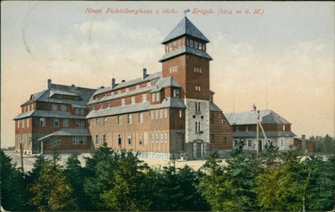 Alte Ansichtskarte Neues Fichtelberghaus i. sächs. Erzgeb., (1214 m ü. M.)