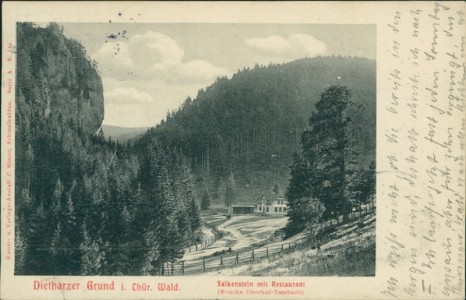 Alte Ansichtskarte Dietharzer Grund i. Thür. Wald, Falkenstein mit Restaurant (Strecke Oberhof-Tambach)