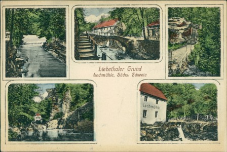 Alte Ansichtskarte Liebethaler Grund, Lochmühle, Sächs. Schweiz