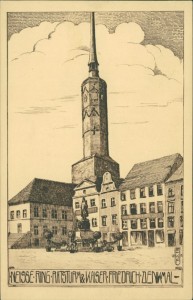 Alte Ansichtskarte Neisse, Ring, Ratsturm & Kaiser Friedrich-Denkmal