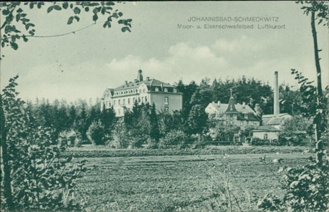 Alte Ansichtskarte Johannisbad-Schmeckwitz bei Kamenz i. Sa., Moor- u. Eisenschwefelbad, Luftkurort