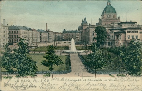 Alte Ansichtskarte Leipzig, Reichsgericht mit Schmuckplatz und Villen