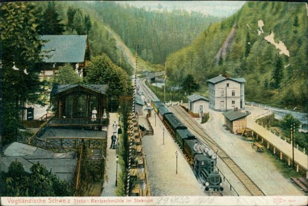Alte Ansichtskarte Vogtländische Schweiz, Station Rentzschmühle im Steinicht