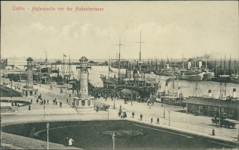 Alte Ansichtskarte Stettin, Hafenpartie vor der Hakenterrasse