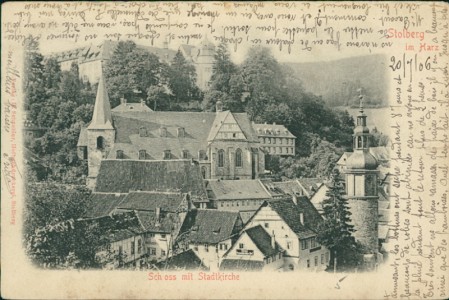 Alte Ansichtskarte Stolberg im Harz, Schloss mit Stadtkirche