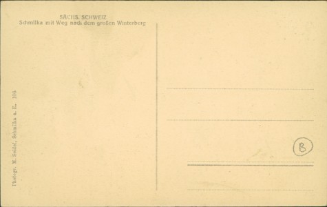 Adressseite der Ansichtskarte Sächs. Schweiz, Schmilka mit Weg nach dem großen Winterberg