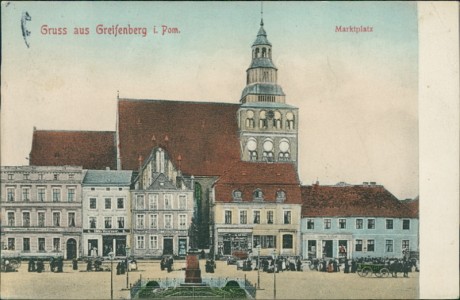 Alte Ansichtskarte Gruss aus Greifenberg i. Pom., Marktplatz