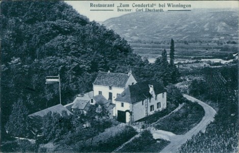 Alte Ansichtskarte Winningen, Restaurant "Zum Condertal" bei Winningen. Besitzer: Carl Eberhardt