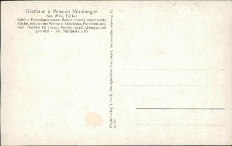 Adressseite der Ansichtskarte Merxheim, Gasthaus u. Pension Nürnberger Bes. Wwe. Färber