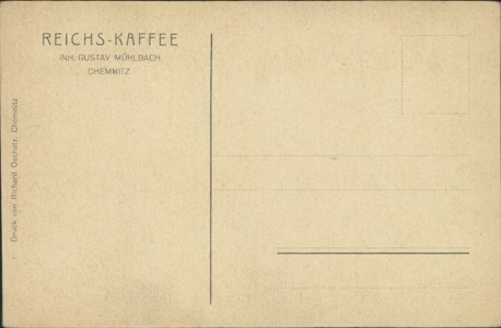 Adressseite der Ansichtskarte Chemnitz, Reichs-Kaffee Inh. Gustav Mühlbach. Architekten Kornfeld u. Benirschke