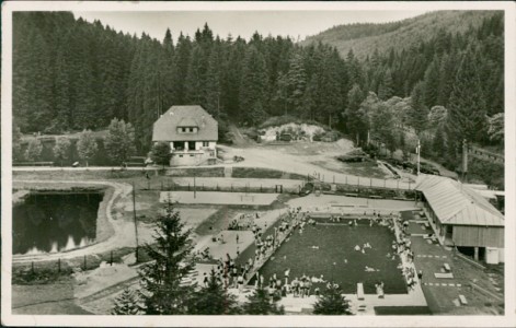 Alte Ansichtskarte Höhenluftkurort Freudenstadt, Freibad und Kaffee-Restaurant Langenwaldsee