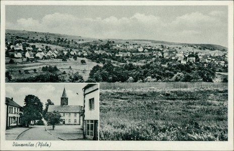 Alte Ansichtskarte Dunzweiler (Pfalz), Gesamt, Ortspartie mit Kirche