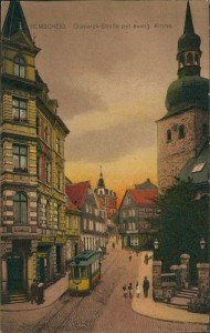 Alte Ansichtskarte Remscheid, Bismarck-Straße mit evang. Kirche