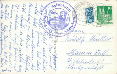 Adressseite der Ansichtskarte Lennequelle und Astenturm (Hochsauerland), 842 m ü. M., 