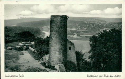 Alte Ansichtskarte Volmarstein-Ruhr, Burgruine mit Blick auf Wetter