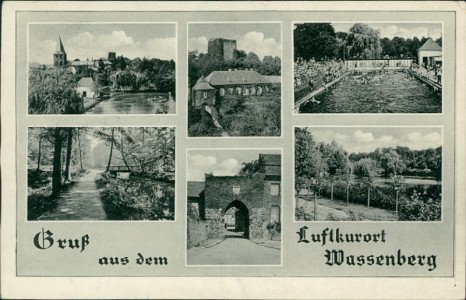 Alte Ansichtskarte Luftkurort Wassenberg, 6 Bilder mit Schwimmbad