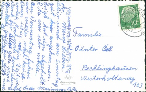 Adressseite der Ansichtskarte Remscheid, Rathaus, Talsperre, Staudengarten, Alleestraße
